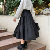 Yipinpay Kawaii Black Long Skirts Women Lolita White Patchwork High Waisted Midi Skirt Autumn Japanese Soft Girl Preppy Style