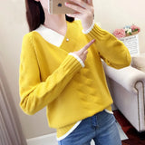 Yipinpay Women's Sweaters Knitting Pullover 2024 New Autumn Winter Casual Loose Striped V-neck Knitted Sweater Female Pullovers Tops