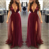 Yipinpay Women's Deep V Neck Sleeveless Elegant Formal Prom Long Maxi Cocktail Party Ball Gown Bandage Blackless Dress Red Black XL