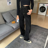 yipinpay High Waist Women Black Jeans Korean Fashion Streetwear Wide Leg Jean Female Denim Trouser Straight Baggy Mom Denim Pants