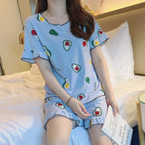 Yipinpay Women Pajamas 2024 Summer New Milk Silk Short-Sleeved Loose Sleepwear Girl Cute Sexy Nightie Casual Cartoon Home Wear