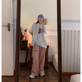 yipinpay Women's Jeans 2023 New Pink vintage Embroidery Streetwear High Waist Wide Leg Pants Baggy Harajuku Straight Mom Denim Trouser