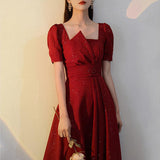 Yipinpay Vintage Summer Women's Dress 2023 One Piece Dress Korean Short Sleeve Elegant Solid Dress Females Evening Party Design