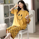 Yipinpay Women Pajamas 2024 New Cute Cartoon Short-Sleeved Shorts Pijamas Two-Piece Ladies Loose Nightie Sleepwear Home Clothes