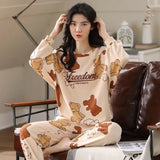 Yipinpay Size Pajamas Women Spring Autumn New Long-Sleeved Printed Sleepwear Girl Cute Cartoon Sleep Tops Casual Home Clothes Suit