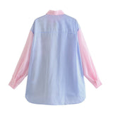 Yipinpay Women‣s Fresh Girlish Style Button Down Oversized Shirts Long Sleeve Striped Print Color Block Loose Tops