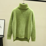 Yipinpay winter loose 2024 new high-neck imitation mink velvet split fork thick knitted base sweater women's hedging