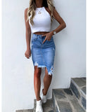 Yipinpay sale summer woman denim skirt trendy irregular Ripped jeans skirt sexy slim Pack hips mini skirt S-XL drop shipping new