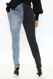 Yipinpay Hot Sale Black Blue Contrast Color High Waist Jeans For Women Fashion Hole Stretch Denim Pencil Pants Hipster Trousers