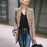 Yipinpay Street Women Leopard Jacket Blazers New Office Lady Open Stitch Cardigan Jacket Suit Long Sleeve Slim Work Chic Blazer Fall