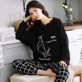 Yipinpay Size Pajamas Women Spring Autumn New Long-Sleeved Printed Sleepwear Girl Cute Cartoon Sleep Tops Casual Home Clothes Suit