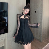 Yipinpay Vintage Dress Women Fairy Elegant Chic Lace Hollow Out Sexy Mini Party Dress Female One Piece Dress Korea New Autumn 2023