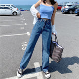 yipinpay Women's Jeans 2023 New Wide Leg Casual Streetwear Femme High Waist Trouser Vintage Baggy Jeans Fashion Straight Mom Denim Pants