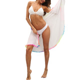 Yipinpay Women Beach Sarongs, Sexy Sheer Mesh Swimsuit Wrap Skirt Bikini Cover Up with Colorful Pompom Tassel Summer 2023