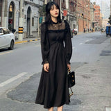 Yipinpay Black Y2k Dress Women 2024 Autumn Casual Lace Long Sleeve One Piece Dress Korean Evening Party Elegant Midi Dress Female