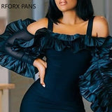 Yipinpay Shoulder Frill Design Long Sleeve Bodycon Dress Women Dress
