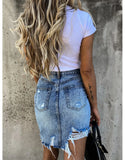 Yipinpay sale summer woman denim skirt trendy irregular Ripped jeans skirt sexy slim Pack hips mini skirt S-XL drop shipping new