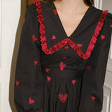 Yipinpay Black Heart Long Dress Elegant Puff Sleeve Christmas Party Dress Female Winter Korean One Piece Gothic Y2K Dress 2023