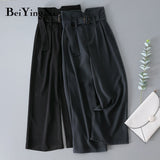 yipinpay Female High Waist Wide Leg Pants Loose Casual Belt Fashion 2023 Spring Autumn Long Suit Pants Womens Black Trousers OL