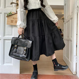 Yipinpay Kawaii Black Long Skirts Women Lolita White Patchwork High Waisted Midi Skirt Autumn Japanese Soft Girl Preppy Style