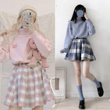 Yipinpay Japanese Cute Woolen Plaid Skirt Women Thicken Autumn Winter Pink Mini Skirts Chic Student Loose Elastic Waist Skirts