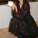 Yipinpay Black Heart Long Dress Elegant Puff Sleeve Christmas Party Dress Female Winter Korean One Piece Gothic Y2K Dress 2023