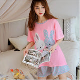 Yipinpay Women Pajamas 2024 Summer New Milk Silk Short-Sleeved Loose Sleepwear Girl Cute Sexy Nightie Casual Cartoon Home Wear