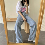 yipinpay Women's Jeans Vintage Heart Shaped Embroidery Streetwear High Waist Wide Leg Pants Baggy Harajuku Straight Denim Trouser