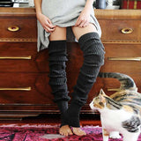 Yipinpay Womens Winter Warm Crochet Knit Leg Warmers  Casual Style Solid Color Footless Thigh High Socks Pile of Socks 2023 Black/Brown