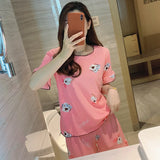 Yipinpay Women Pajamas 2024 Summer New Milk Silk Short-Sleeved Loose Sleepwear Girl Cute Sexy Nightie Casual Cartoon Home Wear