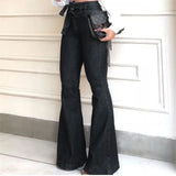 Yipinpay Flared Pants for women High Waist lace-up Jeans casual Trousers Female spring and autumn clothing S-2XL Drop Shipping
