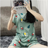 Yipinpay Women Pajamas 2024 Summer New Milk Silk Short-Sleeved Loose Sleepwear Girl Cute Sexy Nightie Casual Cartoon Home Wear