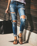 Yipinpay sale woman ripped jeans fashion trendy stretch slim denim jeans street casual pencil pants S-2XL drop shipping