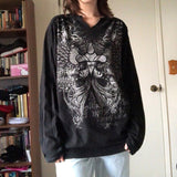 Yipinpay Punk Hip Hop Harajuku Streetwear Y2K Grunge Oversized Black T-shirt Vintage Mall Goth Long Sleeve Loose Tees Shirt Women 920