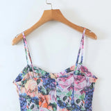 Yipinpay Vintage Multicolor Floral Print Sexy Sling Dress Women Summer Chiffon Super-Short Dress Holiday Beach Sundress Vestido