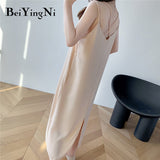 Yipinpay Elegant Oversized Long Dress Women Plain Sleeveless Casual Vintage Long Midi Straps Dresses Chic Luxury Vestidos Mujer