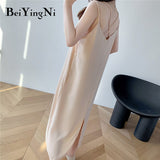 Yipinpay Black Spaghetti Strap Dress Long Casual Backless Basic Chiffon Casual Sexy Korean Elegant Maxi Party Dress Vestidos