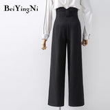 yipinpay Female High Waist Wide Leg Pants Loose Casual Belt Fashion 2023 Spring Autumn Long Suit Pants Womens Black Trousers OL