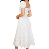 Yipinpay Women Slit Dress, Floral Printed Pattern Square Collar Short Sleeve Backless Long Dresses Summer