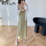 Yipinpay Black Spaghetti Strap Dress Long Casual Backless Basic Chiffon Casual Sexy Korean Elegant Maxi Party Dress Vestidos