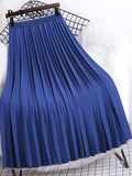 Yipinpay Women Pleated Skirt Solid Color Casual Slim A-line Fashion Elastic Waist Midi Skirts Girls White Green Spring Summer