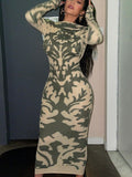 Yipinpay Long Sleeve Backless Sexy Print Dress 2023 Autumn Women O-Neck Bodycon Maxi Dresses Femme Camouflage Night Party Outfits