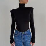 Yipinpay Mo New 2023 Sexy Backless Bodysuits Cotton Women Turtleneck Long Sleeve Rompers Female Black Casual Body Tops Streetwear