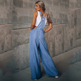 Yipinpay Jumpsuits Daily Casual Sleeveless Solid Overalls 2023 Fashion Design Ripped Jean Romper Summer New Women Loose Side Pocket