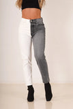 Yipinpay New White and Grey Stitched Jeans For Women Fashion High Waist Denim Straight Pants Street Trendy Trousers S-2XL Drop ship
