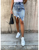 Yipinpay sale summer woman denim skirt trendy irregular Ripped jeans skirt sexy slim Pack hips mini skirt S-XL drop shipping new