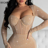 Yipinpay Corset Long Sleeve Bodycon Dress Sexy Dress For Women