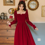 Yipinpay Red Long Velvet Dress Women French Elegant Chic Wedding Evening Party Dress Y2K Gothic Casual Bodycon Dress Autumn 2023