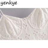 Yipinpay Women Openwork Floral Embroidery Sleeveless Sling White Sexy Romantic Night Out Party Mini Dress Short robe