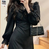 Yipinpay Lace Vintage Dress Women Fashion Puffer Sleeve Elegant One Piece Dress Korean 2023 Spring High Street Slim Midi Dress Y2k